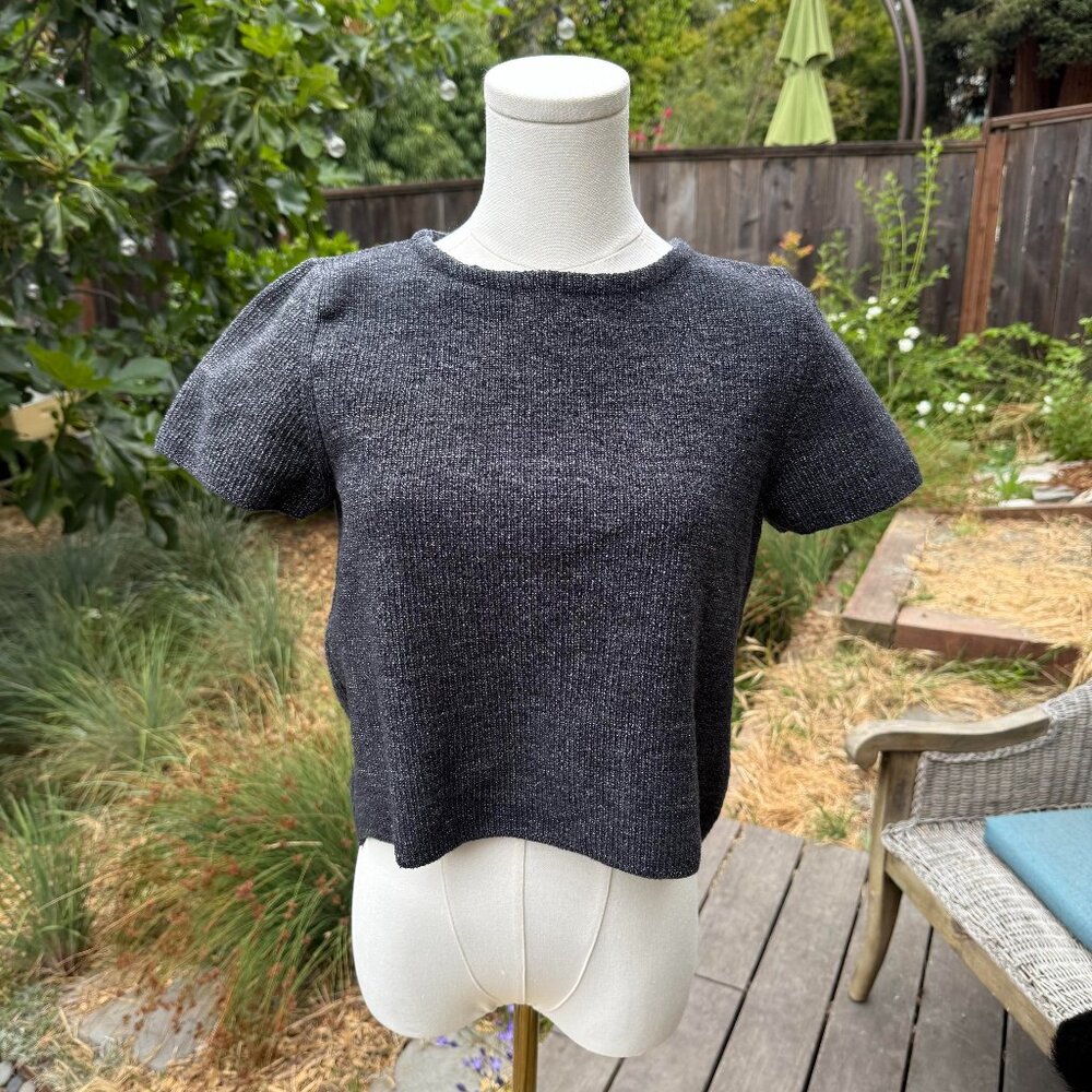 Zara Knit Short Sleeve Zip Back Shirt Sz S